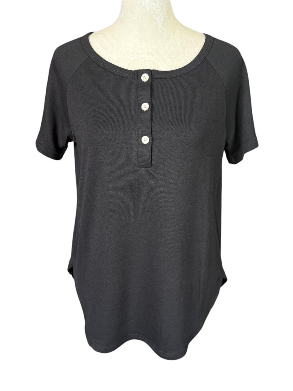 Automet women's black short sleeve henley shirt with button down placket size S